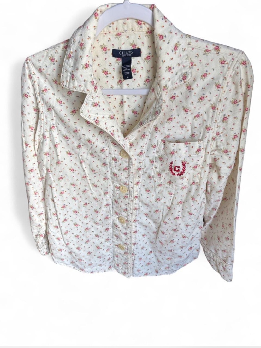 Chaps Cottagecore Cotton button down blouse comfy layering Fall cozy Lagenlook S